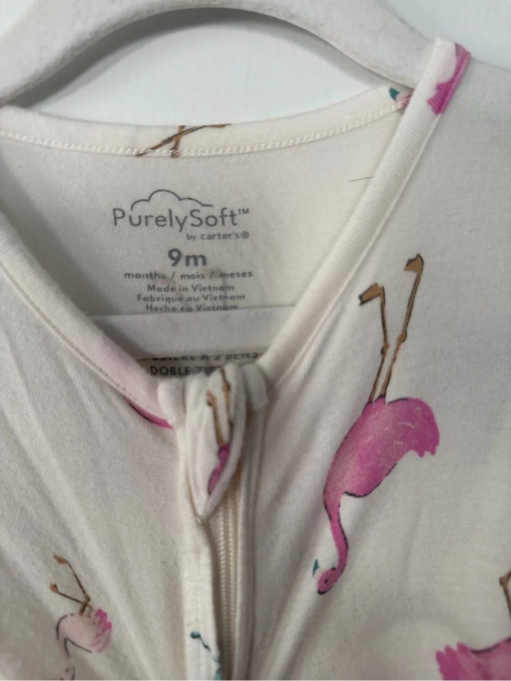 Carter's Flamingo One-Piece and Lavender swan one piece pajamas size 9m